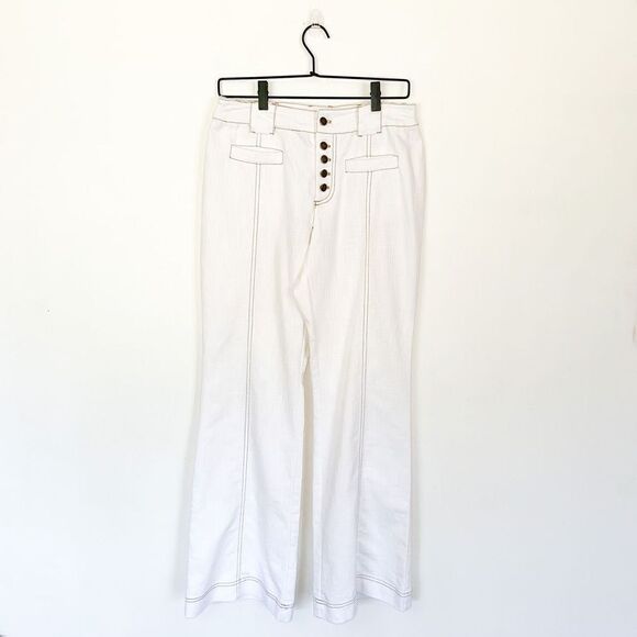 Soft Surroundings white lightweight cotton high rise exposed button fly flare pa - Picture 1 of 4